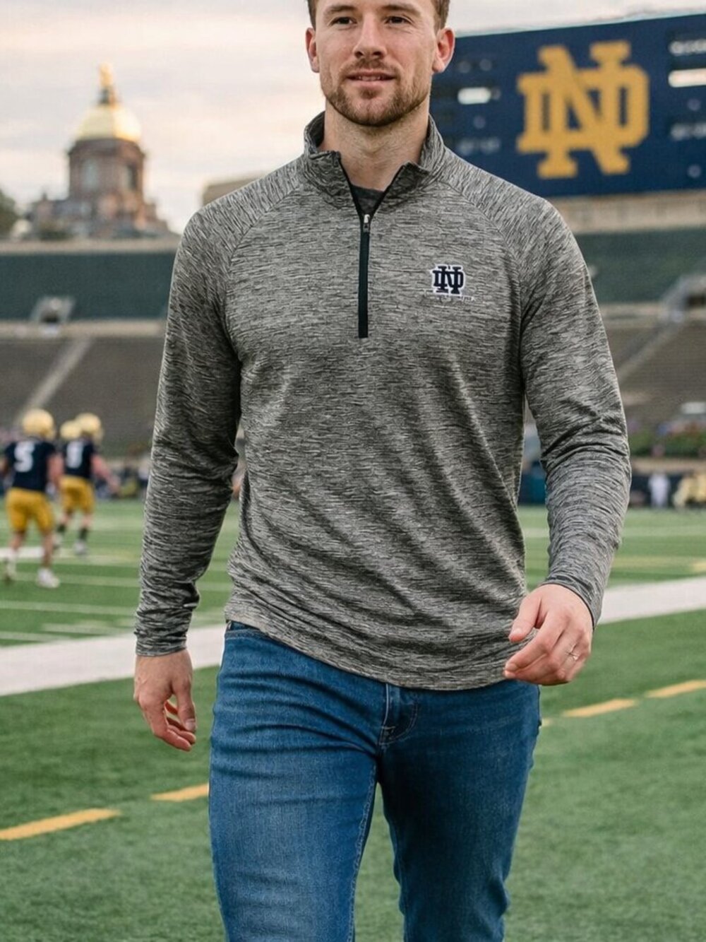 Notre Dame Fighting Irish Colosseum 1/4 Zip Gray Long Sleeve‎ Preppy Shirt Men M